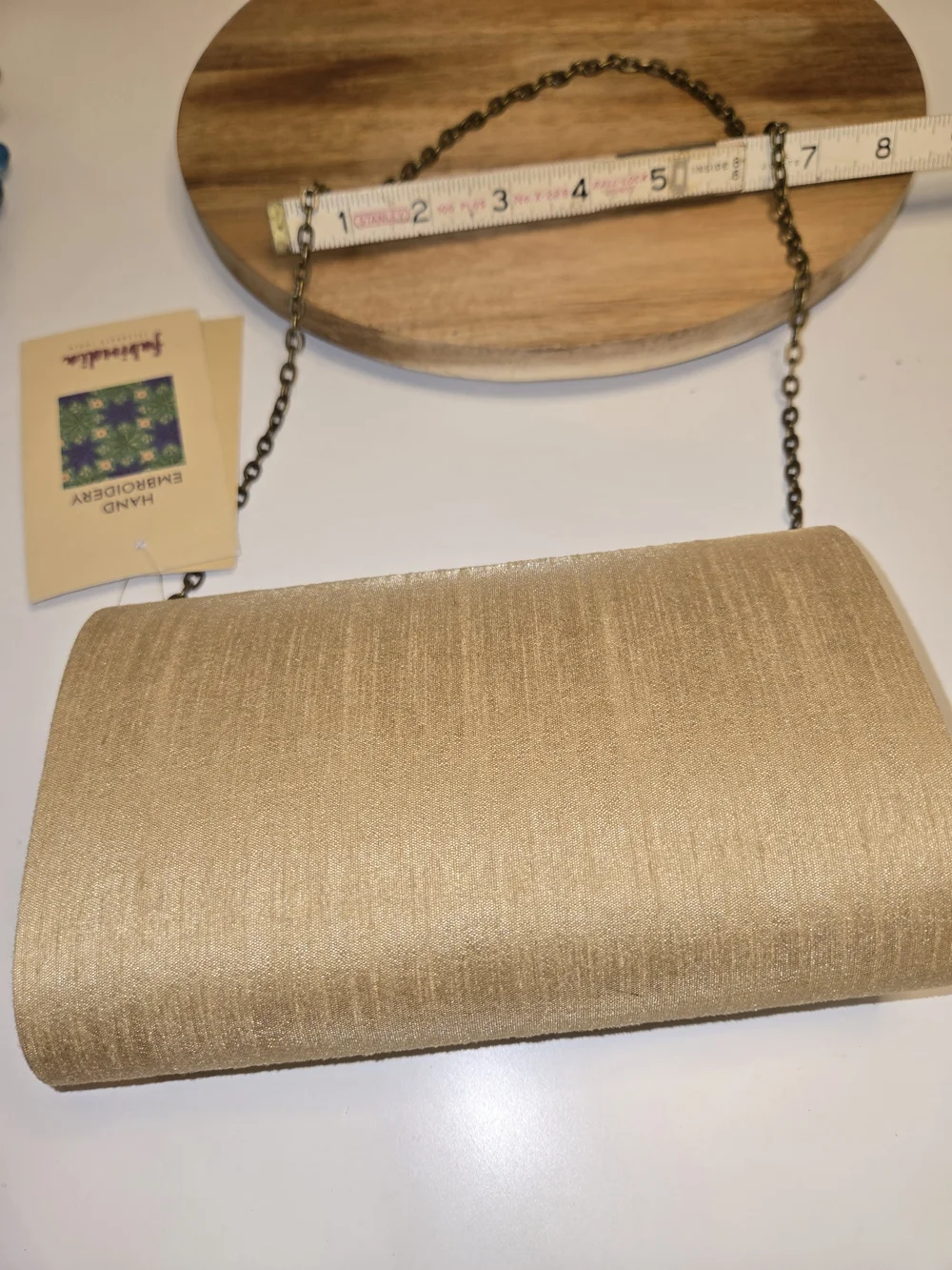 fabindia Gold Embroidered Satin Crossbody Clutch